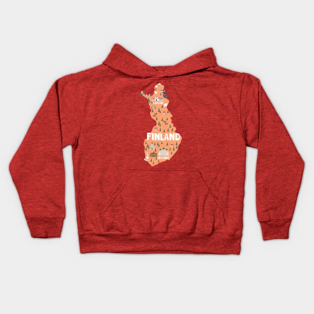 Finland illustraated map Kids Hoodie by JunkyDotCom